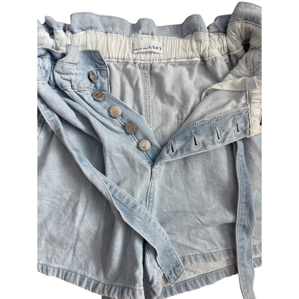 Loft‎ Belted Paperbag Waist Pull-On Soft Denim Shorts Light Blue Size XS - Picture 6 of 8